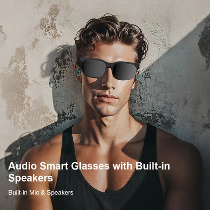 Smart Glasses Wireless Hi-Fi Headphones, Dual Speakers, Touch Controls, and USB-C Charging; supports calls and music playback.