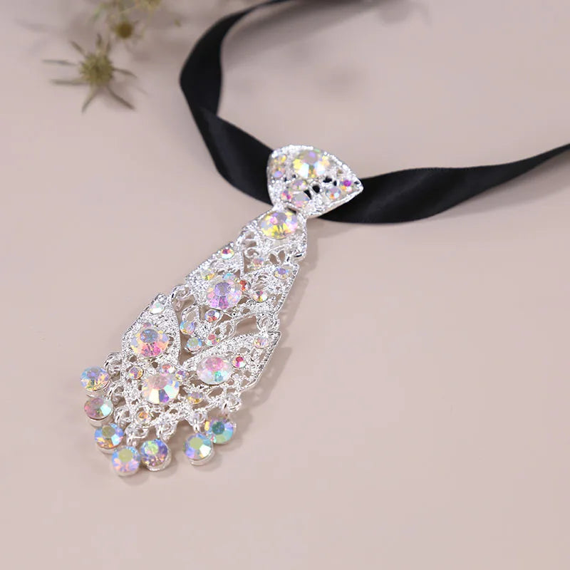 Diamond Tie Man Nacklace Personality Crystal Neckties Wedding Gentleman Metal Diamond Tie Clip Luxury Men Collar Accessories