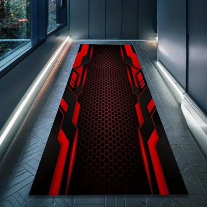Red Black Honeycomb Motorcycle Mat, Anti-Slip Garage Floor Mat for Motorbike Parking, Absorbent, Cyber Tech Style, Home Decor
