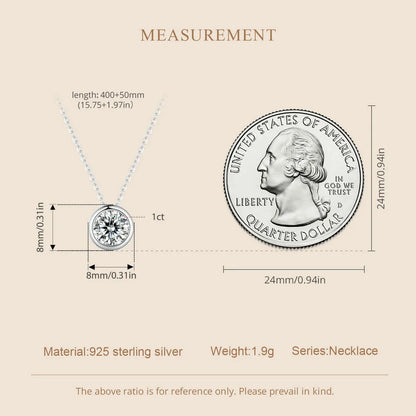 BAMOER 1CT Bezel Moissanite Pendant Necklace D color VVS1 Lab Diamond for Women 925 Sterling Silver Wedding Minimalist Jewelry