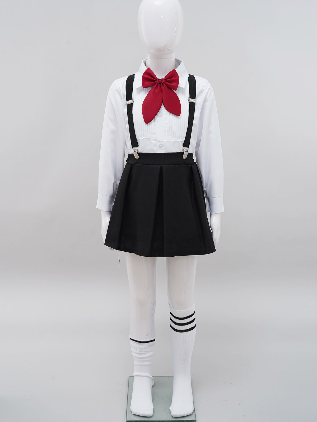 Children Girls Choir Outfits School Uniform Bow Tie Shirt with Suspender Skirt and Socks Schoolgirls Stage Performance Costume