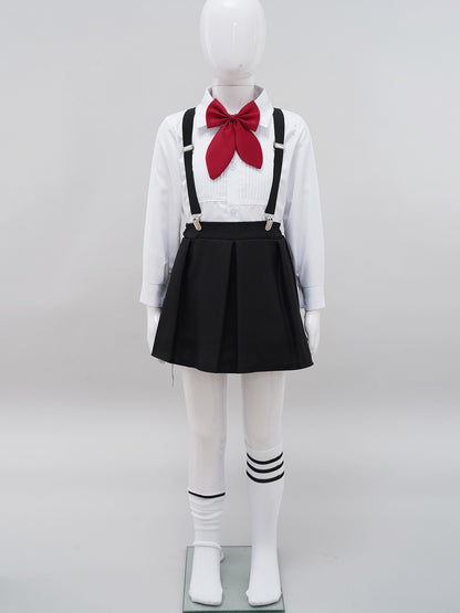 Children Girls Choir Outfits School Uniform Bow Tie Shirt with Suspender Skirt and Socks Schoolgirls Stage Performance Costume