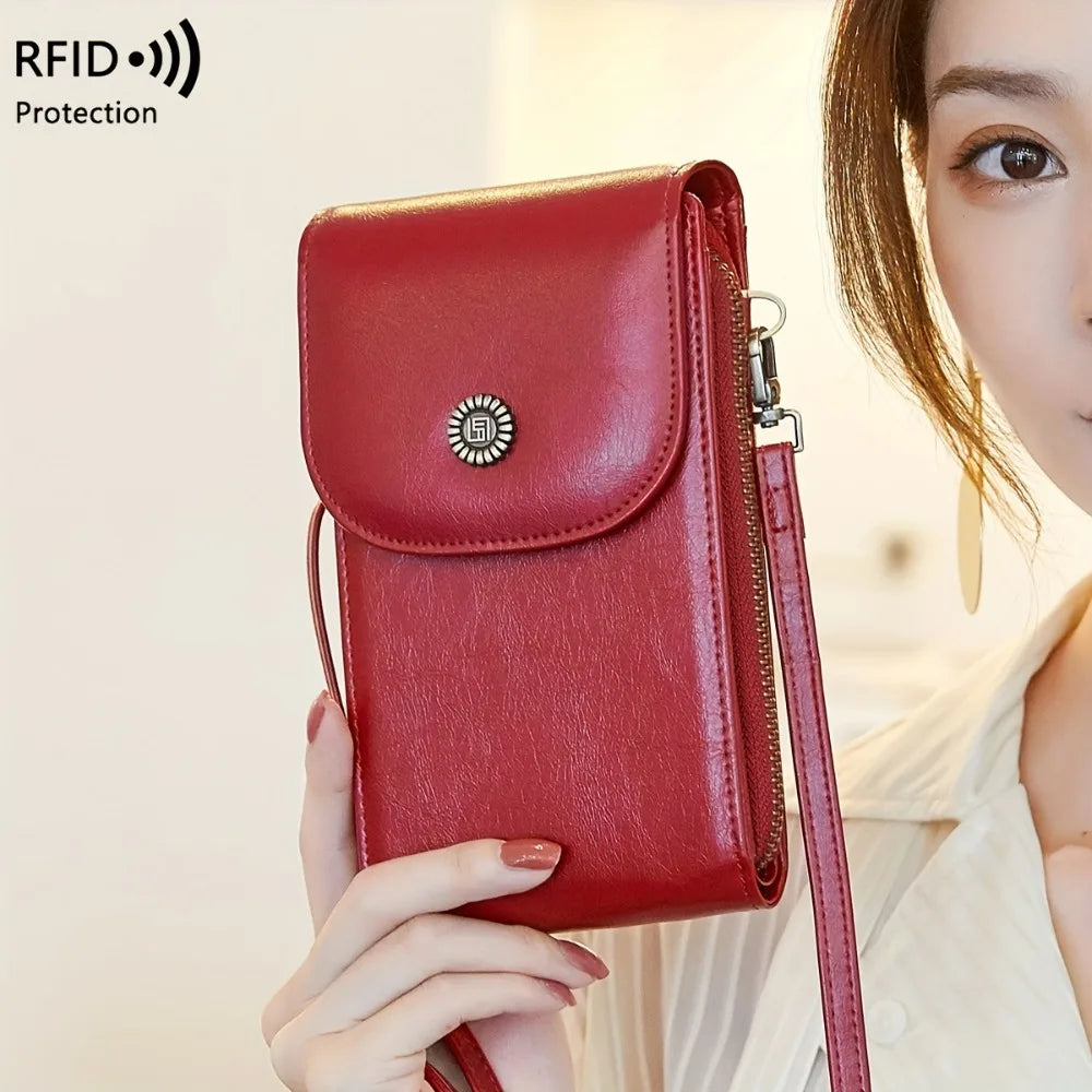 RFID Blocking Crossbody Phone Wallet Soft Leather Wallets Vintage Cell Phone Purse Versatile Female Shoulder Bags Women Handbag