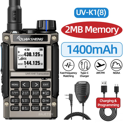 Quansheng UV-K1(8) Multi-Band Walkie Talkie 2MB Flash Wireless Copy Frequency Long Range Type-C Charger for Quansheng UVK5 K6