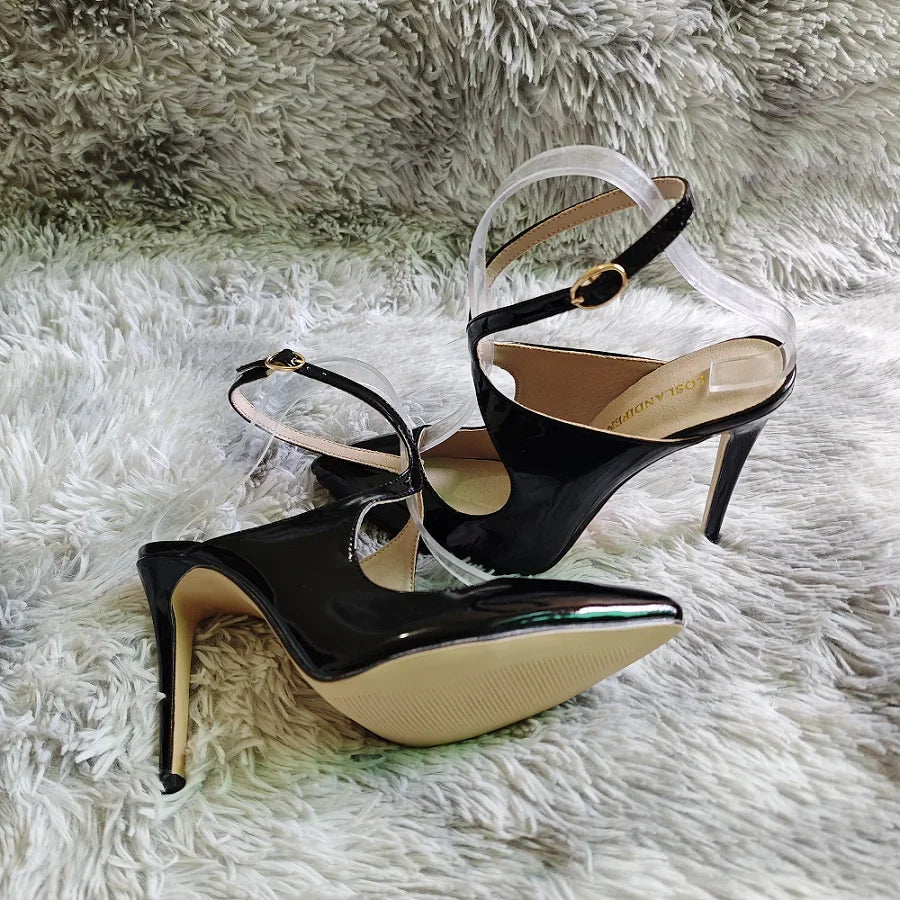Women Sandals Hollow Jazz Dance Sexy Pumps 11cm Pointed Toe High Heels Ankle Strap Stilettos Nighclub Party Dress Wedding Shoes