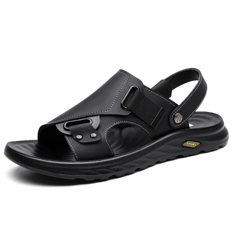 2026New Summer Mens Summer Outdoor Sandals 2-in-1 Beach Walking Shoe Genuine Leather Business Driving Shoe Flat Designer Sandals