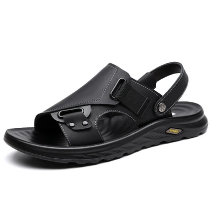 2026New Summer Mens Summer Outdoor Sandals 2-in-1 Beach Walking Shoe Genuine Leather Business Driving Shoe Flat Designer Sandals
