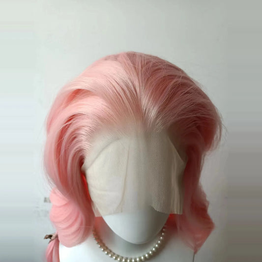 13x4 Lace Front Wig Pink Lolita Long Wavy Hair Wig for Women High Temperature Fibers Synthetic Lace Wigs Wear and Go Cosplay