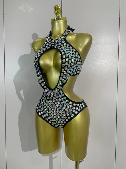 Sexy Sparkly Diamonds Swimsuit Bar Bikini 2026 Fashion Women Crystal Handmade One-piece Bodysuit Swimsuit Stage Photoshoot Wear