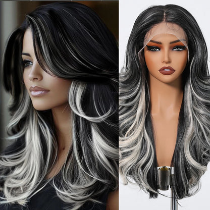 13*6 Lace Front Synthetic Wigs for Black Women Brown Copper 26 Inches Long Wavy Curly Wigs With Baby Hair Natural Hairline Wigs