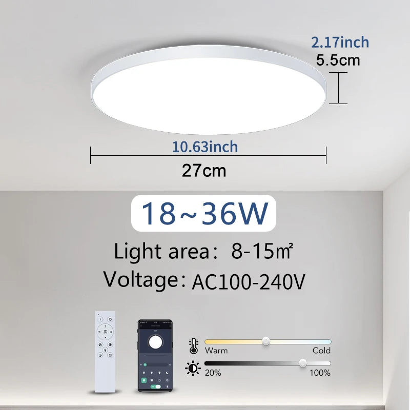 MARPOU Smart Ceiling Lamp LED Lamp for Bedroom Large Ceiling Lamps LED Lights with Remote Control Dimmable LED Lights for Room