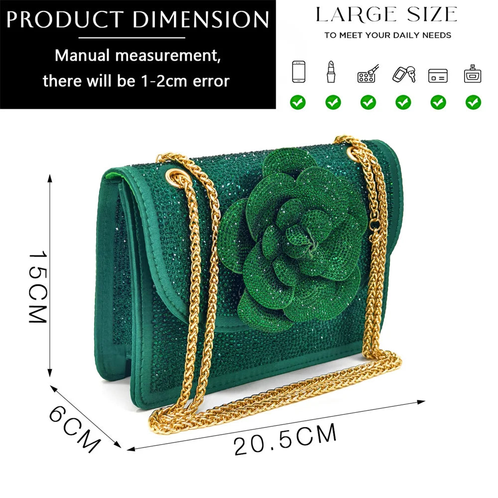 Italian Design Evening Shoes And Bags Paired With Handmade Petal Gold Colour Pointed Toe Mid-Heel Shoes For Women Party Shoes