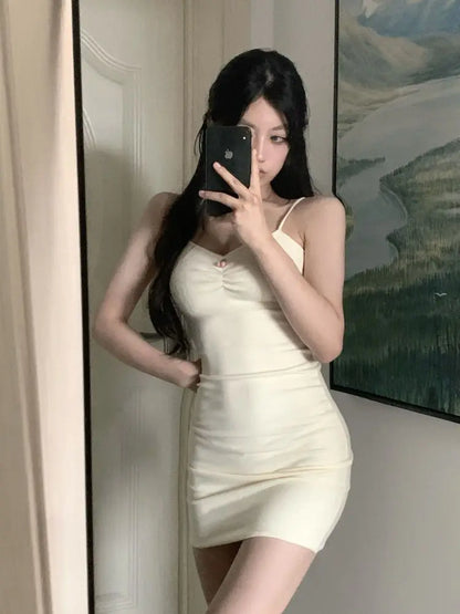 Women's Suspender Dress Sleeveless Low Cut Spring Summer Solid Color Dress Ruffled Hip Wrap Bodycon Dress Party Nightclub Dress