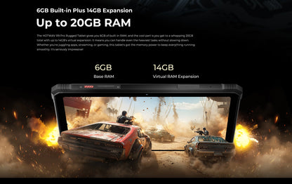 HOTWAV R9 Pro Global Dual 4G Rugged Tablet 11'' FHD+ 2K Large Display 20080mAh Massive Battery 20W Fast Charging Pad Android 14 6GB RAM 256GB ROM/2TB Expansion 64MP+16MP Camera Global 4G Tablet PC With Super Camping Light