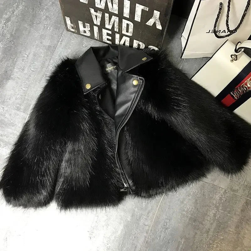 Girls Fur Coat Jacket Cotton Outwear Overcoat 2025 Stylish Warm Thicken Plus Velvet Winter Autumn Teenager Fuzzy Children's Clot