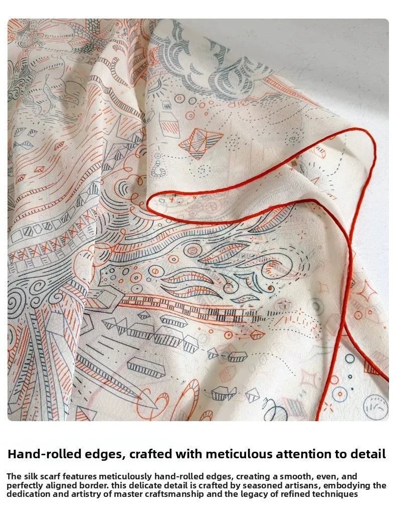 100% Mulberry Silk Scarf Long Lace Trim Neckerchief All Match Chic Ladies Portable Outdoor Daily Decor Neck Band Ornament