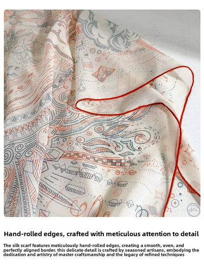 100% Mulberry Silk Scarf Long Lace Trim Neckerchief All Match Chic Ladies Portable Outdoor Daily Decor Neck Band Ornament