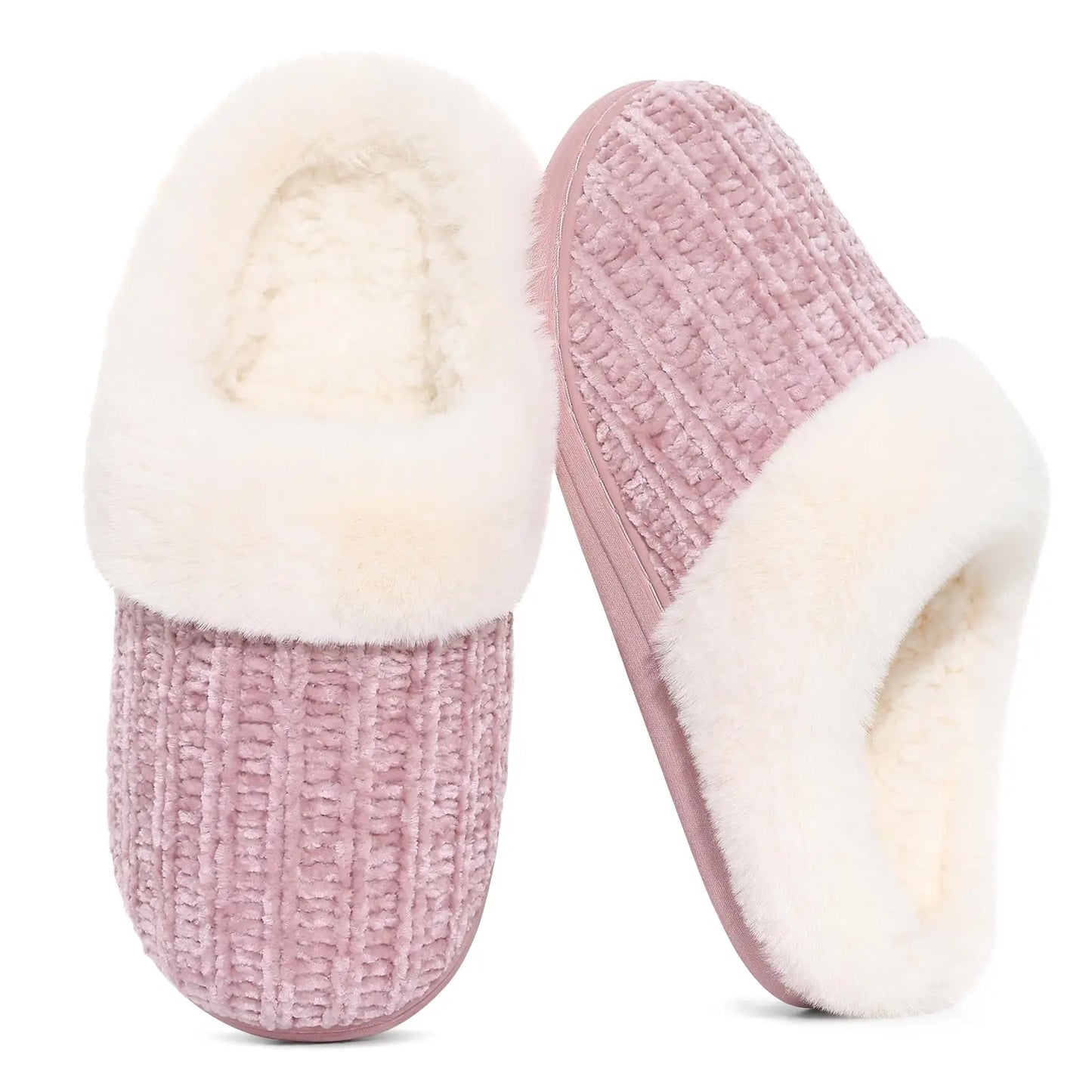 Pallene Winter Women's Fur Slippers Soft Sole Memory Foam Indoor Cotton Shoes Plush Lining Knit Slides Fluffy Men House Slippers