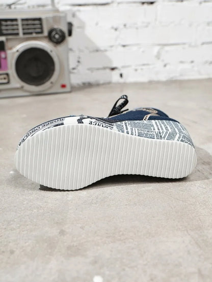 Women's Wedge Sneakers High Top Round Toe Denim-Look Lace-Up Side Zipper Letter Print Detail Casual Platform Ankle Boots 2026