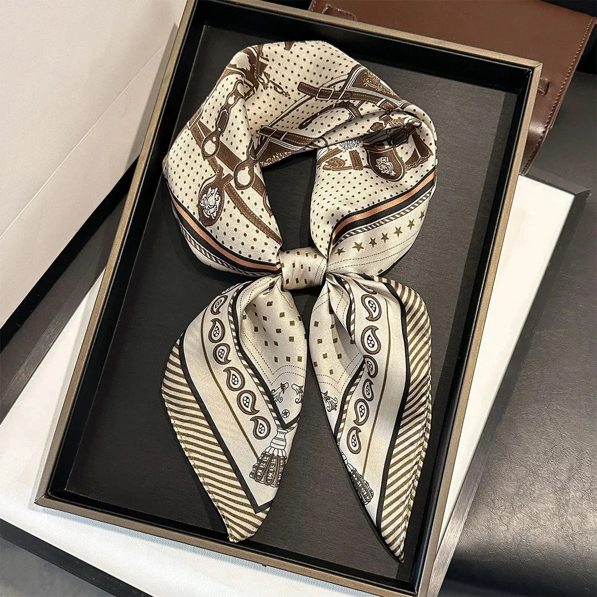 2025 New Paisley Print Silk Scarf for Women Square Hijab Soft Neck Tie Female Fashion Decoration Silk Headscarf 70*70cm Kerchief