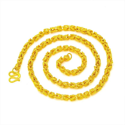 24K real gold hollowed out men's necklace with M buttons, men's boutique 9999 cylindrical necklace, light pearl gold jewelry