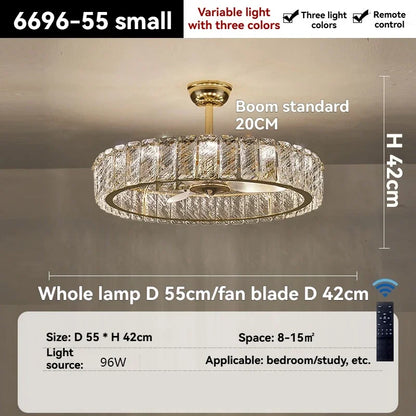 Nordic Luxury Crystal Ceiling Fan Light Modern Minimalist Dining Room Hotel Pendant Lights Living Room Bedroom Silent Fan lamp