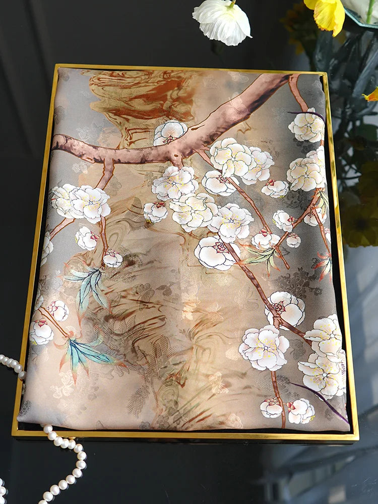 Fimtairah 20MM Apricot flower Rain silk flower double side of the same color new  gift mother Women Lady shawl Scarf