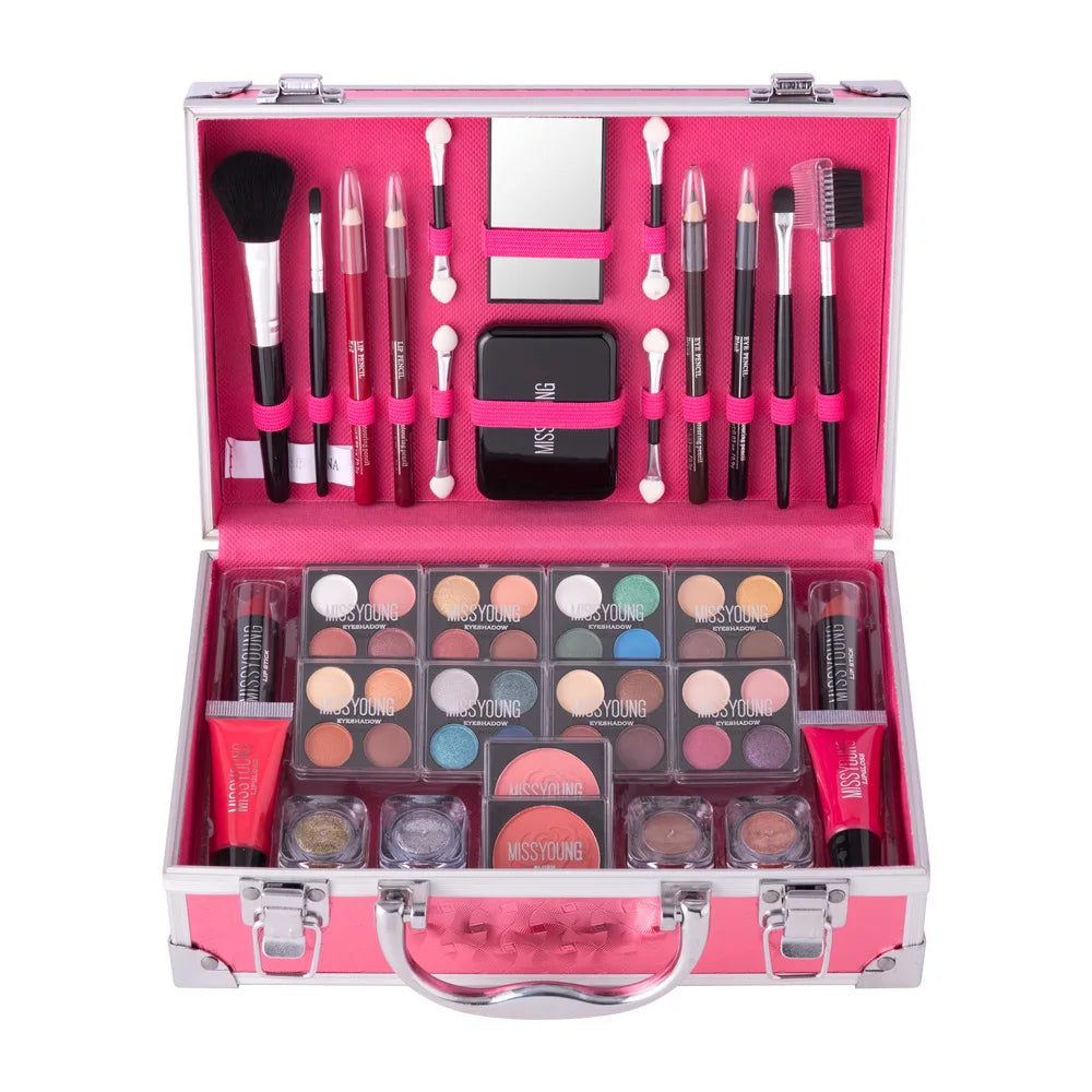 Makeup Case Set Natural Long Lasting Matte Shimmer Lipstick Eyeshadow Blush Highlight Multifunctional Full Face Cosmetic Kit