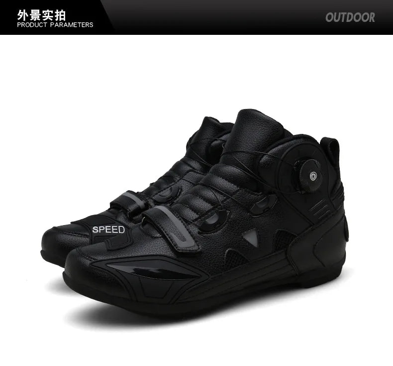 Leather Motorcyclist Boots Men's Motorcycle Ankle Boots Motocross Racing Shoes Women Breathable Mesh Biker Boots Anti-slip Shoes