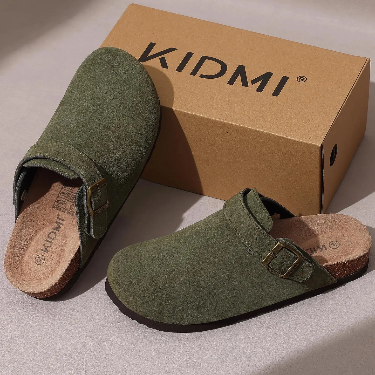 Litfun New Fashion Women's Clogs with Adjustable Strap Cork Footbed Leather Mules with Arch Support Unisex Outdoor Potato Shoes