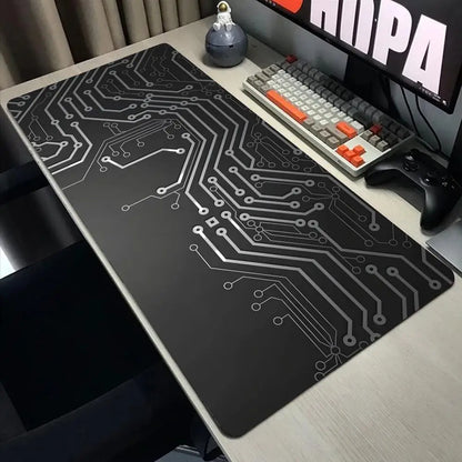 Black Circuit Board Pattern Mouse Pad Large Computer Office Table Mats Rubber Anti-slip Gaming Keyboard Mousepads Long Desk Pads