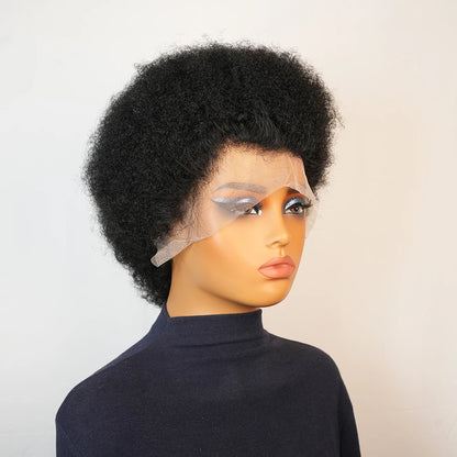 70's 13X4 Lace Front Short Afro Kinky Curly Wigs Human Hair for Women Black Afro Wig Bouncy Soft Natural Looking Afro Curly Wigs