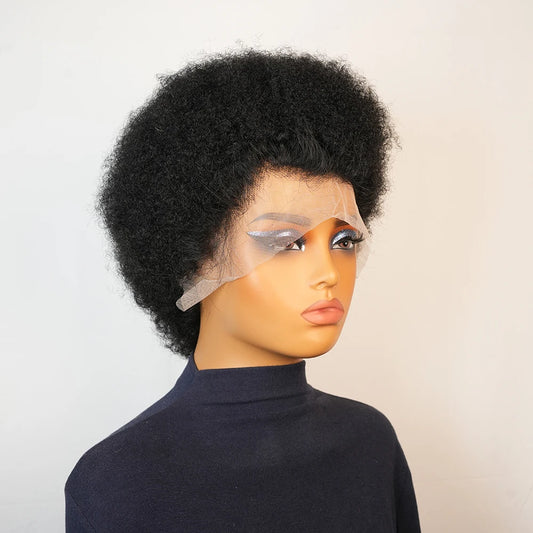 70's 13X4 Lace Front Short Afro Kinky Curly Wigs Human Hair for Women Black Afro Wig Bouncy Soft Natural Looking Afro Curly Wigs