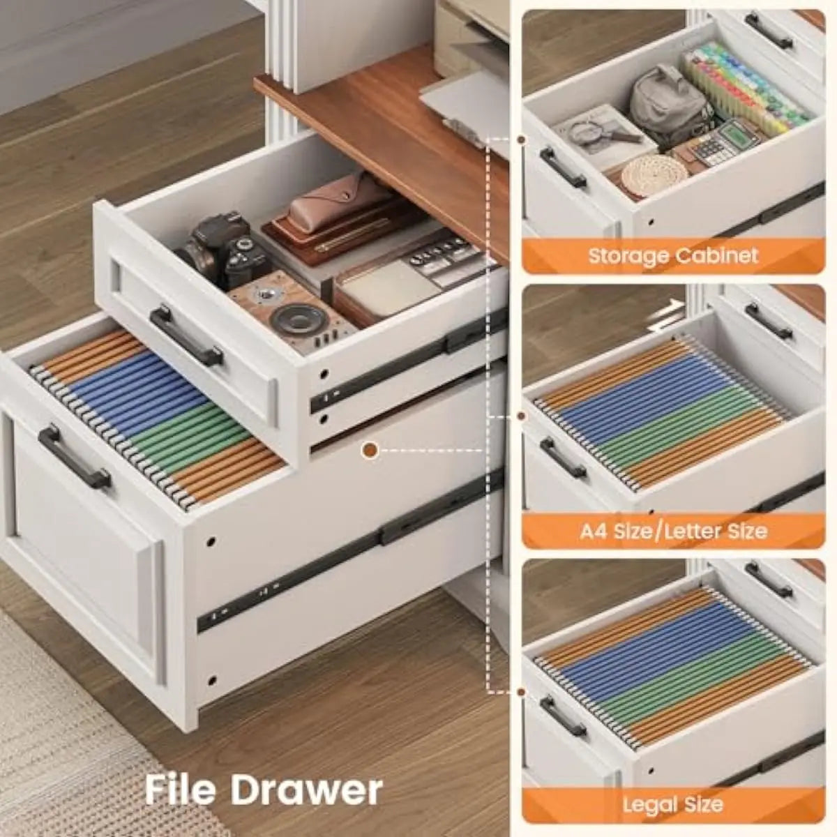 Farmhouse Executive Desk 62 Inch Wide with Integrated Power Hub 4 AC Outlets 2 USB Ports Spacious Work Surface 21.7 Depth 29.5 H