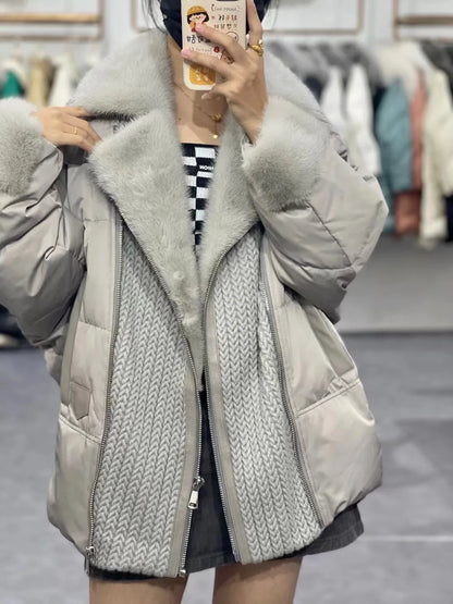 OFTBUY 2023 Real Fur Coat Winter Jacket Women Natural Mink Fur Thick Warm Goose Down Coat Loose Outerwear Streetwear New Fashion