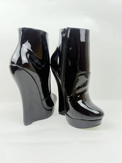 18CM Ultra High Heel Wedges Ballet Boots Pointed Toe Sexy Ankle Women Boots Plus Size 36-46 Black Size Zip Unisex Cosplay Shoes