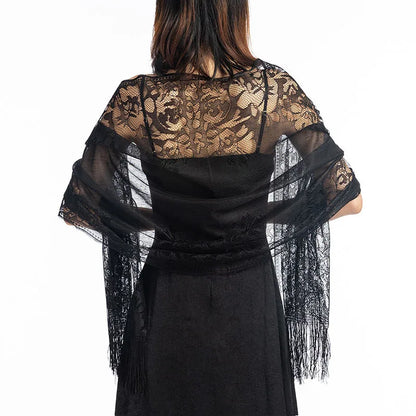 Korean Women Summer Thin Hollow Flower Long Tassel Party Cloak Sunscreen Shawl Sun Clothing Travel Towel Lace Evening Dress Scar