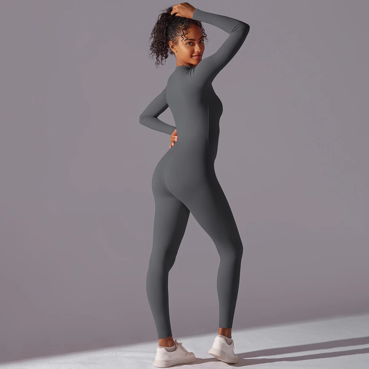 Solid Sports Jumpsuit Fashion Zipper Long Sleeve Fitness Overalls Women Sportswear Quick-dry Gym Yoga Jumpsuit
