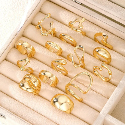 15Pcs/Set Stainless Steel Irregular Lines Water Drop Rings for Women Men Exaggerated Punk Retro Boho Fashion Jewelry Gifts