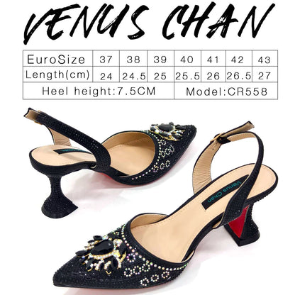 Venus Chan Italian Shoes and Bags Matching Set 2024 Nigerian Heel Party for Women Orange Colour Italian Design Wedding INS 2024