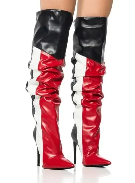 Fashion Leather Pointed Toe Zip Boots Women Design Sexy Stiletto High Heel Knee High Boots Lady Shoes Party Fall Luxury
