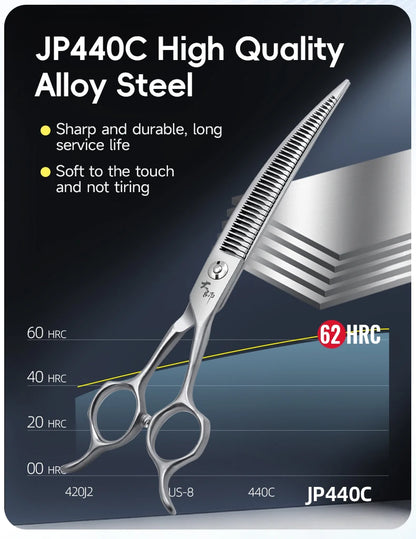 Fenice Master Series 7.25 Inch Multi-Functional Pet Dog Grooming Magic Scissors Curved Chunker Shears Tools JP440C 75%-80% Trim