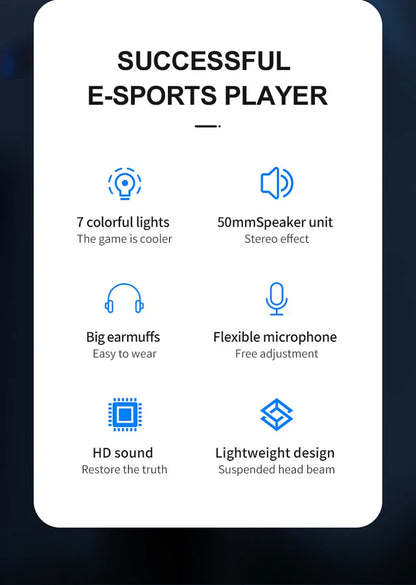 G60 Gaming Headset 7.1 Stereo SVirtual Surround Bass Earphone Headphone with Mic LED Light for Computer PC Gamer Foldable G58