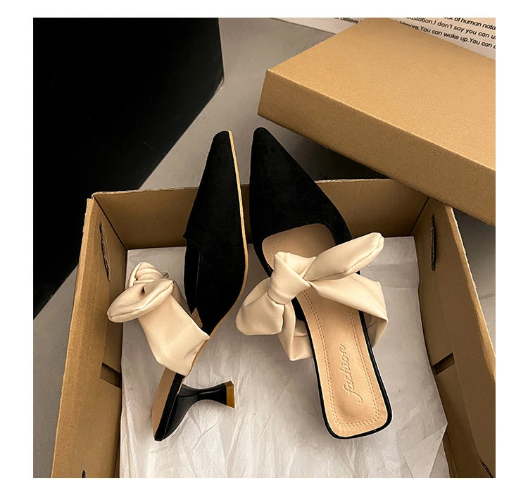 Luxury Pointed Toe Slippers Women High Heels Sandals Elegant Mules Shoes Summer 2026 New Slingback Dress Flip Flops Female Shoes