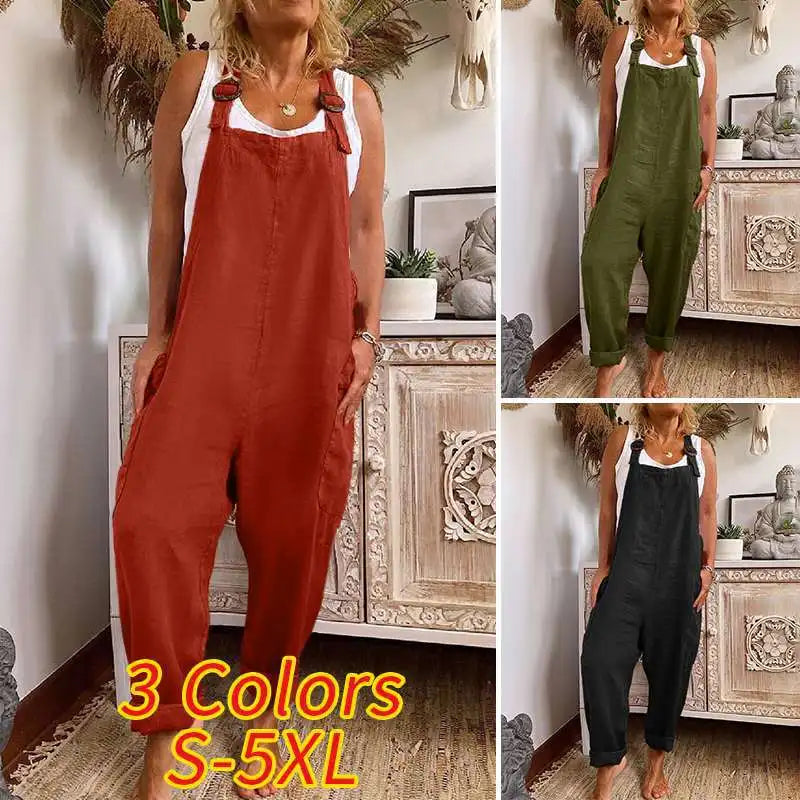 Jumpsuits women 2026 rompers New wide-leg adjustable buttoned cotton linen pocket workwear jumpsuits women's clothing