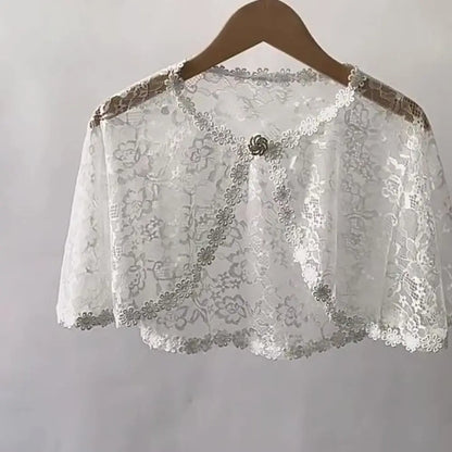 Floral Lace Lace Shoulder Wrap Thin Fabric Hollow Out Bridal Shawl Floral Pattern Diamond Embedded Wedding Capelet Bridal