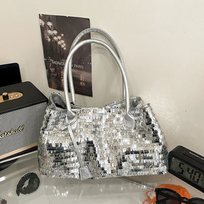 LEFTSIDE Sequins Shoulder Bags for Women 2025 Designer New Trendy Fashion Evening Party Bling Square Bag Handbags and Purses