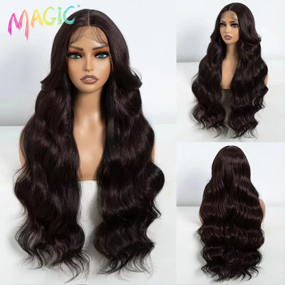 Magic Synthetic Lace Front Wigs For Women 30" Long Body Wave Lace Wig Ombre Blonde Highlight Cosplay Wigs Heat Resistant