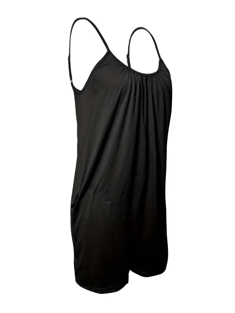 Solid Color Slim Fit V-Neck Jumpsuit with Suspender Loose Casual Fashion Shorts for Women
