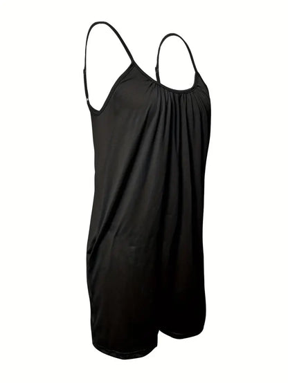 Solid Color Slim Fit V-Neck Jumpsuit with Suspender Loose Casual Fashion Shorts for Women